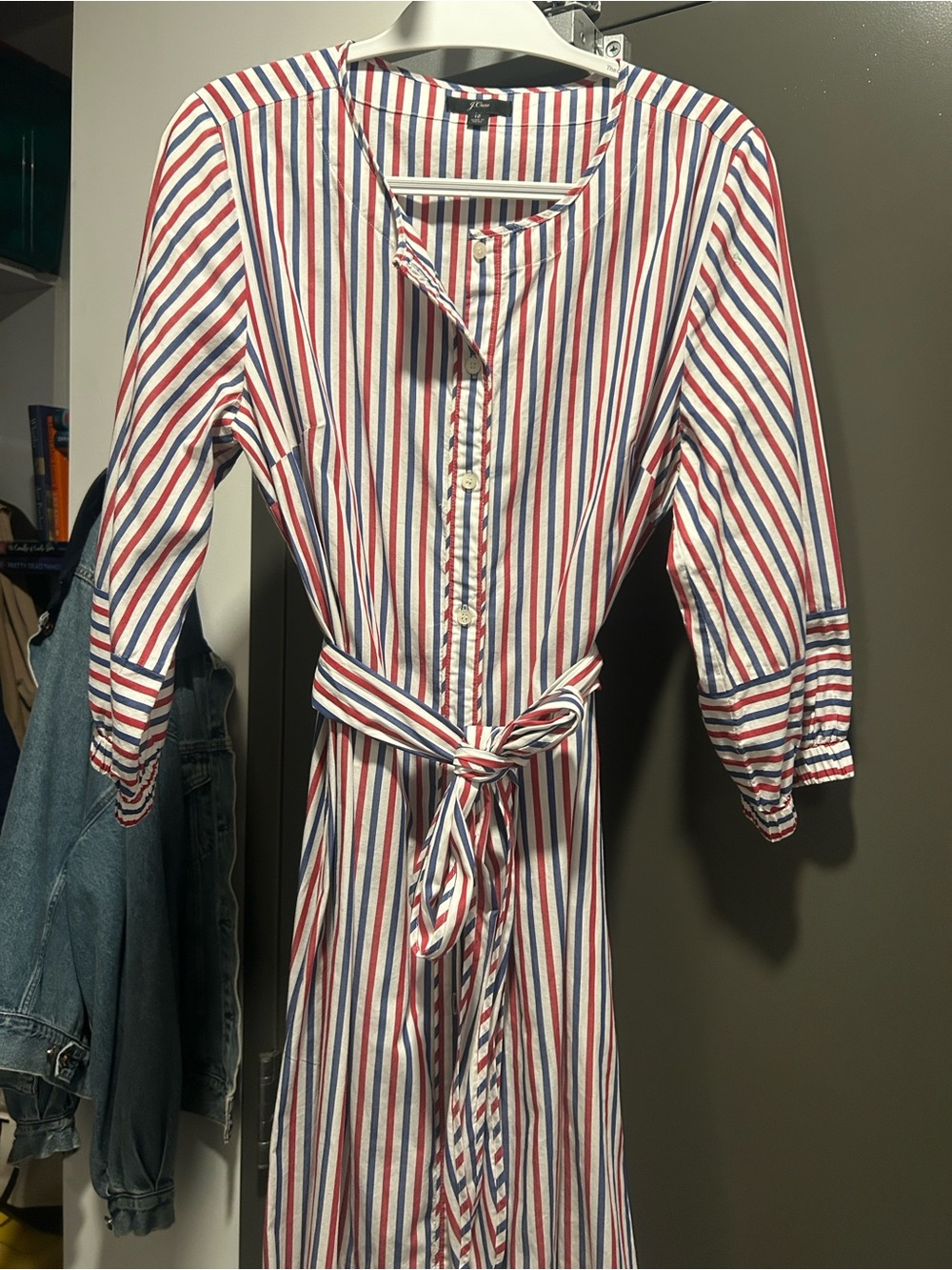 J. Crew Striped Button-Front Midi Dress in Red, Blue & White